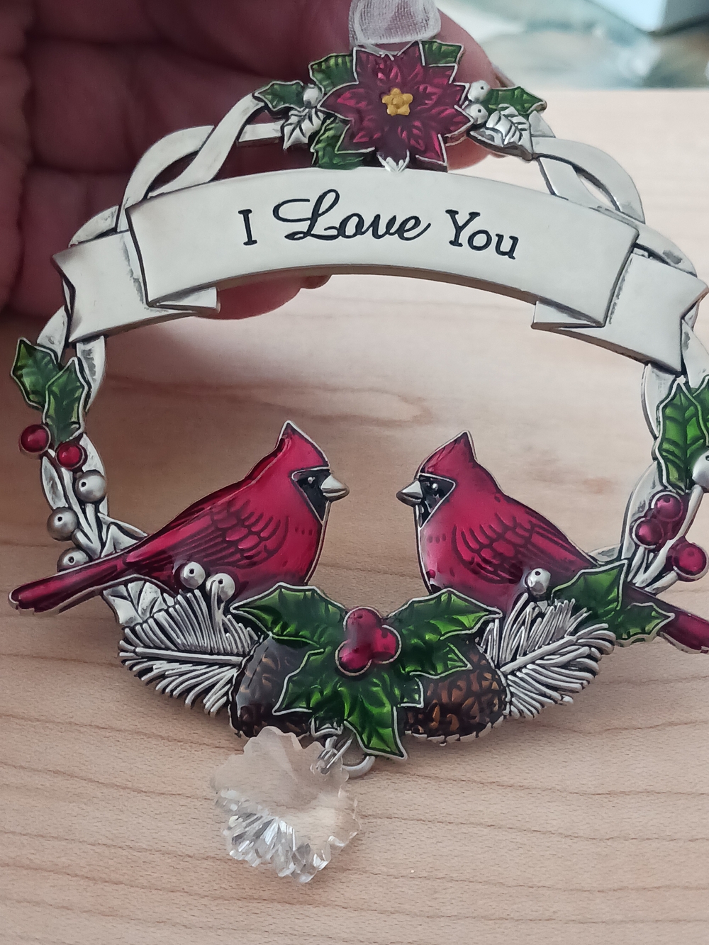 I Love You. Source Unknown Red Cardinal Holiday Wreath Ornament